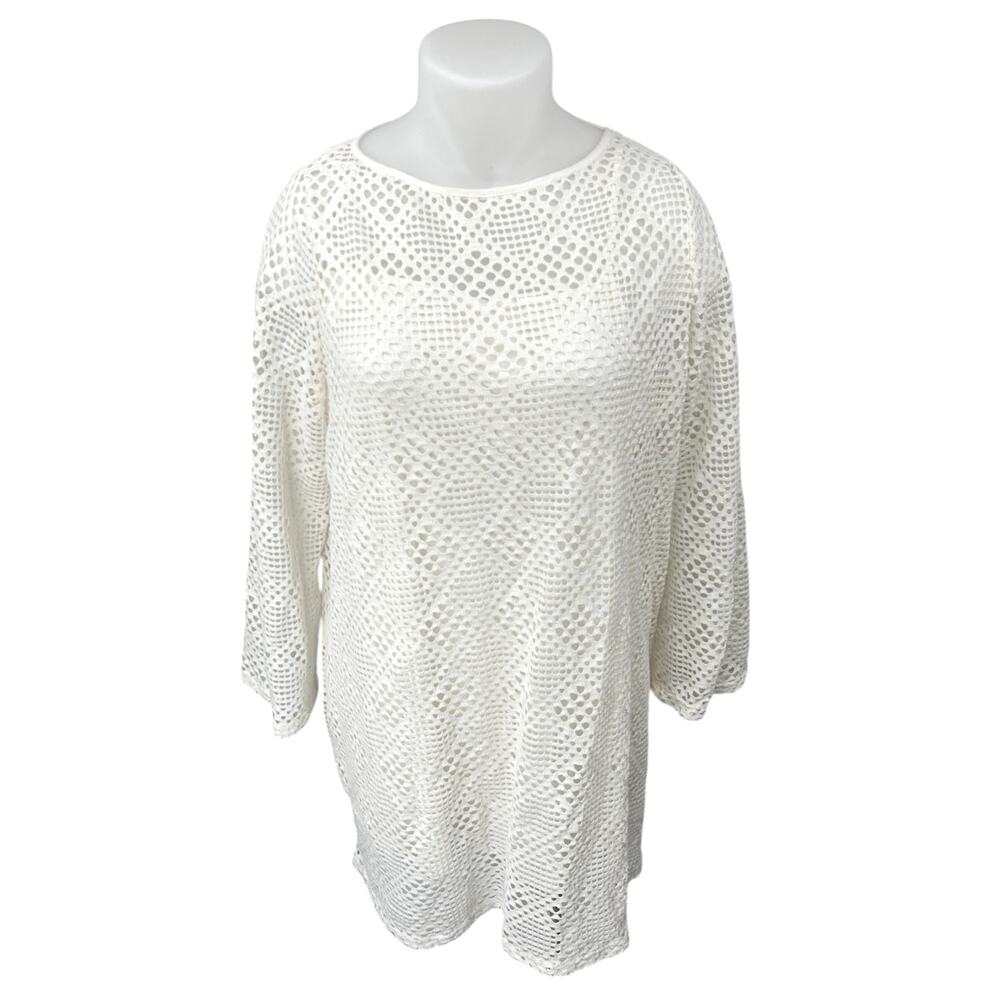 NEW Mango MNG Sandrita White Geometric Knit Long Sleeve Mini Shift Slip Dress 16